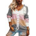 thumbnail image 1 of Suéteres para Mujer Diseño De Empalme con Cuello En V Estilo con Capucha Color De Contraste Suéter con Capucha para Mujer para Fiesta Oficina Hogar Gris L, 1 of 6