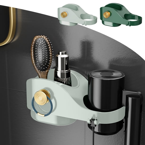 Soporte de pared para secador de pelo, organizador de herramientas para el cabello autoadhesivo, estante plegable y ajustable para secador, estructura metálica resistente, ideal para baño,