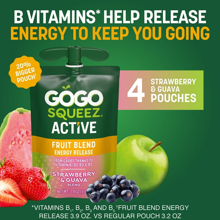 GoGo squeeZ Active Energy No Sugar Added Strawberry Guava Fruit