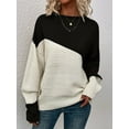 thumbnail image 4 of Women'S Casual Color Block Sweater Crewneck Long Sleeve Ribbed Knit Pullover Top Black S, 4 of 8