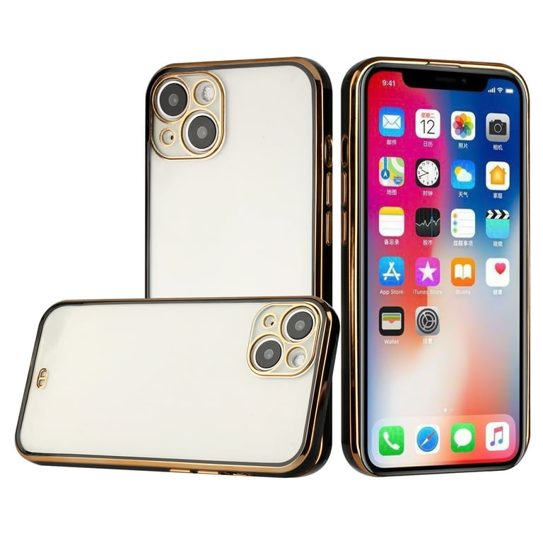 case for iPhone 13 Pro Max, silicone with chrome gold camera protection.