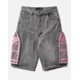 thumbnail image 1 of Pantalones cortos holgados de algodón puro negro con estampado de letras Harajuku para hombre, estilo retro Y2K, estilo hip hop, con cordón, cintura baja y pierna ancha, 1 of 3