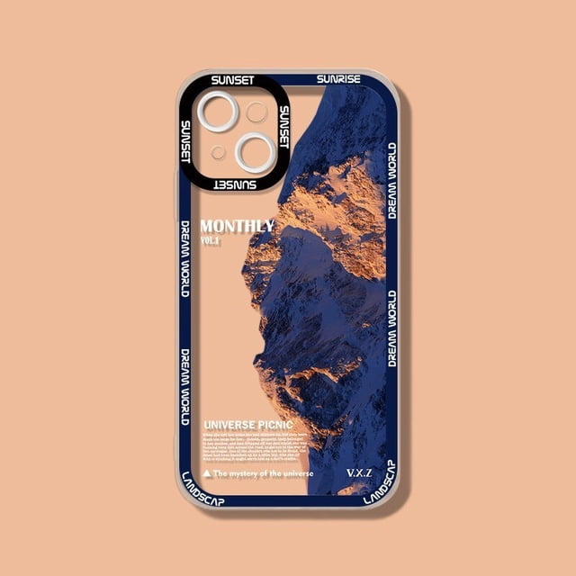 Funda de teléfono con paisaje Natural para iPhone, carcasa a prueba de golpes, color púrpura, azul, atardecer, nieve, montaña, 14, 13, 12, 11 Pro Max, XR, X, XS
