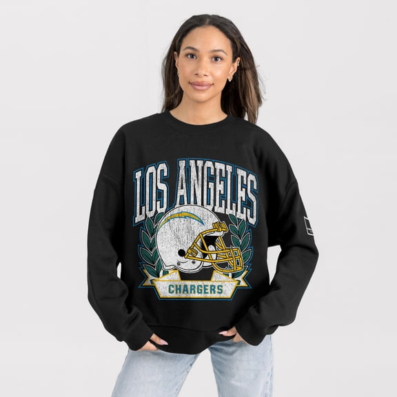 Women's Gameday Couture Black Los Angeles Chargers Oversized Victory Lane Black Label Premium Fleece Sweatshirt
