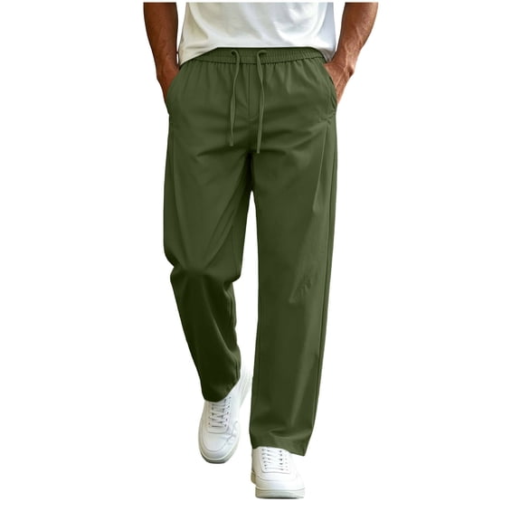 Inleife Men's Lightweight Casual Pants Drawstring Waist Solid Color Relaxed Fit Straight-Leg Trousers with Side Pockets, Comfortable Open-Bottom Lounge Bottoms