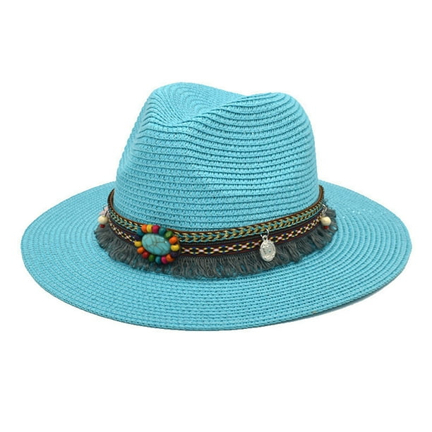 Adults Unisex Retro Retro Cowboy Riding Hat Leather Belt Wide Cap Straw