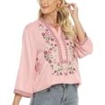 thumbnail image 6 of Women's Mexican Embroidered Tops Bohemian Clothes 3/4 Sleeve V Neck Boho Shirts Peasant Tunics Blouses, 6 of 7