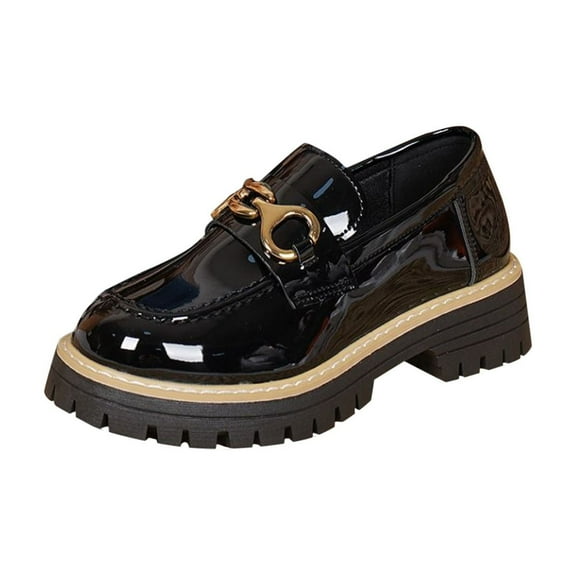 Black Women'S Casual Loafers Round Toe Slip On Chunky Heel Comfort Flat Shoes Versatile Daily Wear 1.26Lbs