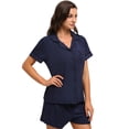 thumbnail image 3 of Xmarks Womens Summer Pajamas Set PJs Set Button Down Sleepwear Soft Two-piece Long Short Sleeve Shirt Loungewear Pajamas S-2XL, 3 of 9
