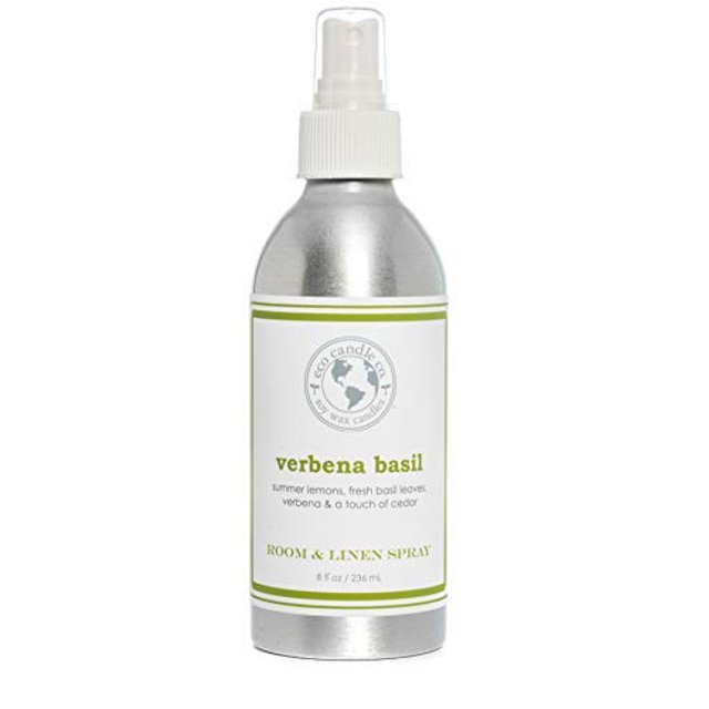 Eco Candle Co. Room & Linen Spray, Verbena Basil, 8 oz. - Scents Of Lemons, Verbena, Basil, & Cedar - Recycled Aluminum Bottle, No Propellents, Pump Top, All Natural Ingredients