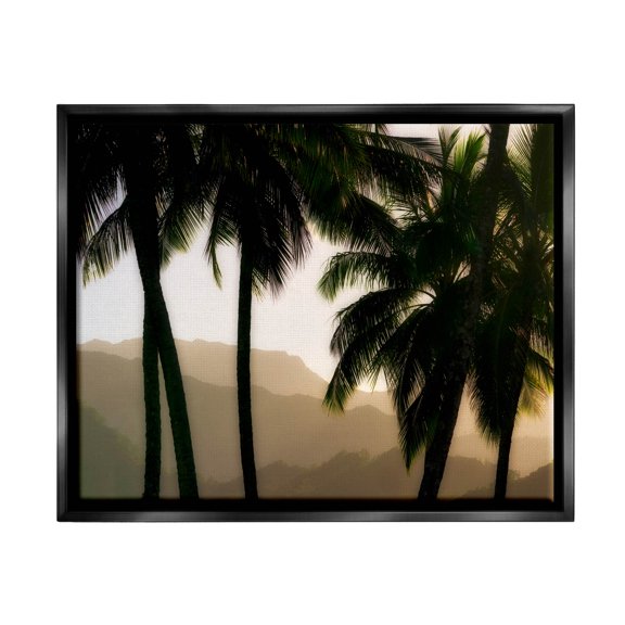 Stupell Industries Sunlit Palm Trees Mountain Peaks Photograph Jet Black Floating Framed Canvas Print Wall Art, Design by Dennis Frates