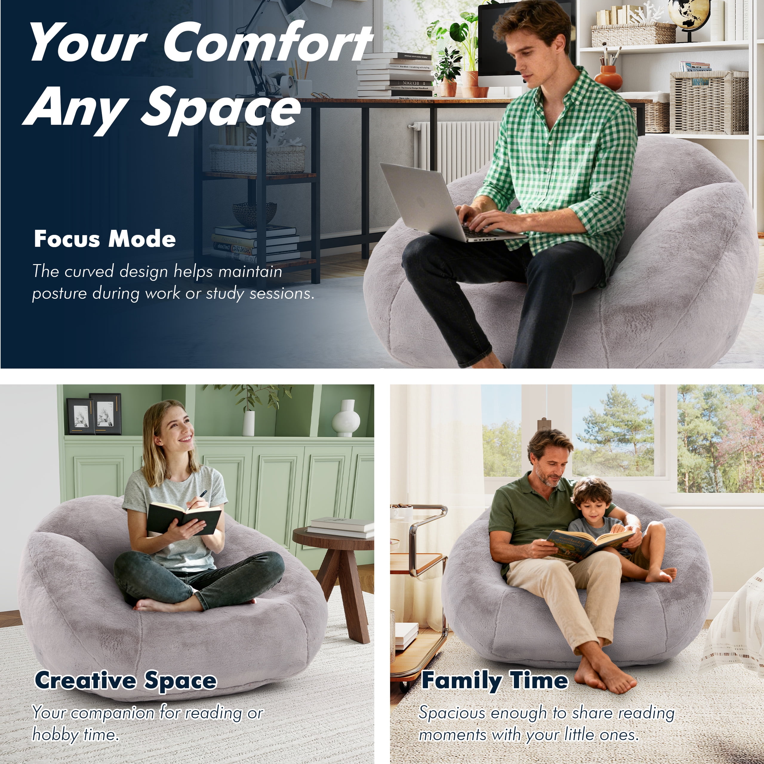 Homefun Bean Bag Chair Lazy Sofa for Adults Teens,Shell Shaped Comfy Sofa with Armrests for Bedroom Living Room,Gaming Reading