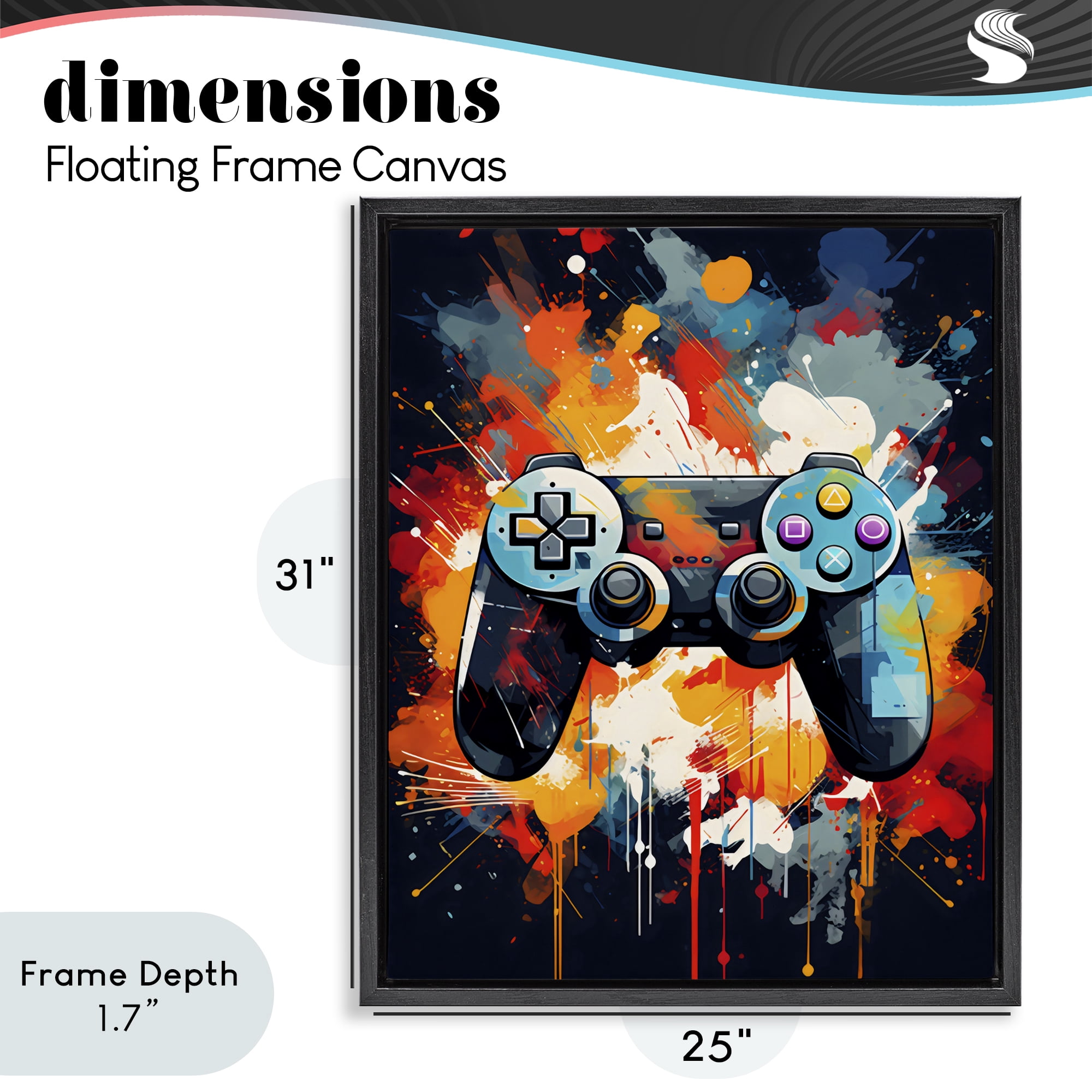 Stupell Industries Orange Paint Splash Gamer Black Framed Floater Canvas Wall Art, design by Creative Studio