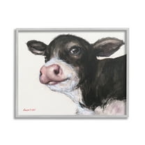 Stupell Industries Cow Calf Minimal Painting Animals & Insects Painting Gray Framed Art Print Wall Art, 30 x 24