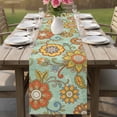 thumbnail image 4 of Teal Green Boho Floral Table Runner 48 Inches, Vintage Abstract Art Ethnic Flowers Bed Runner Dresser Scarves Tabletop for Indoor Outdoor Parties/Ceremony/Banquet, 13" x 48", 4 of 8