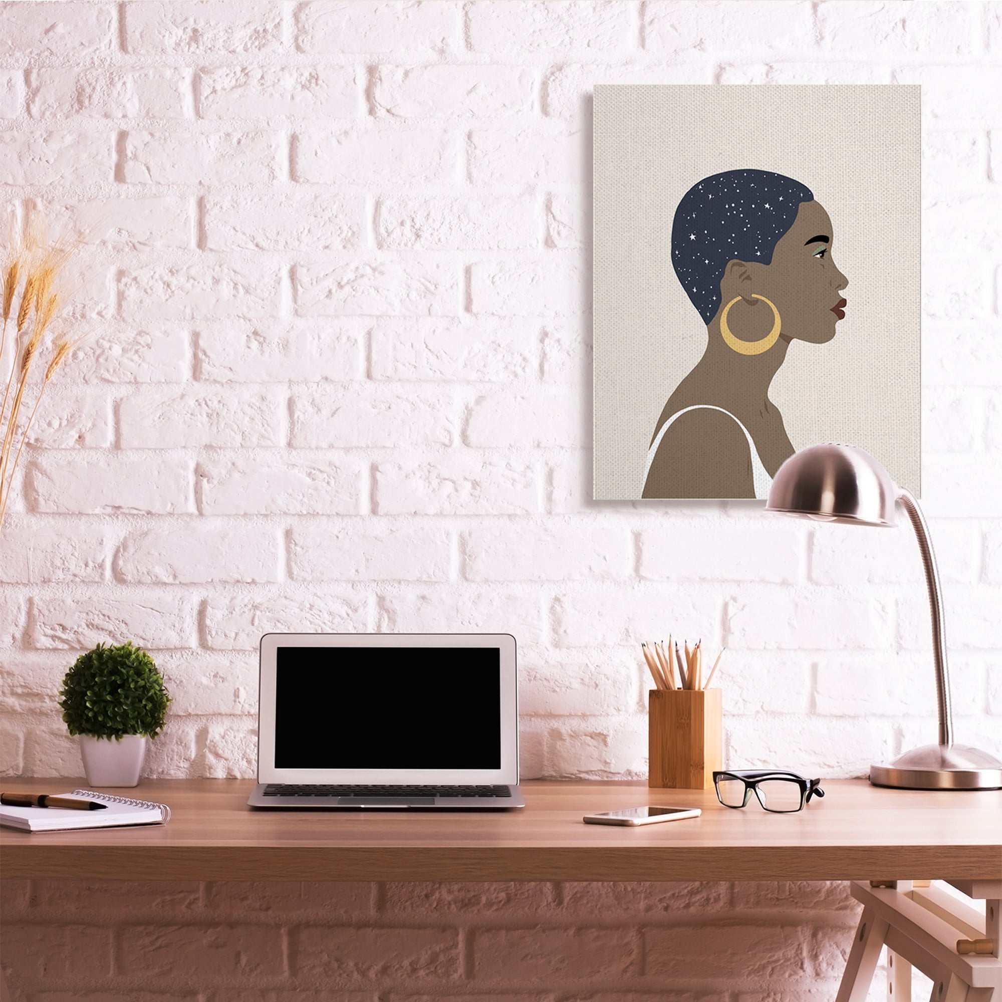 Stupell Industries Night Sky Constellation Hairstyle Glam Female Portrait Novelty Painting Gallery Wrapped Canvas Art Print Wall Art, 30 x 40
