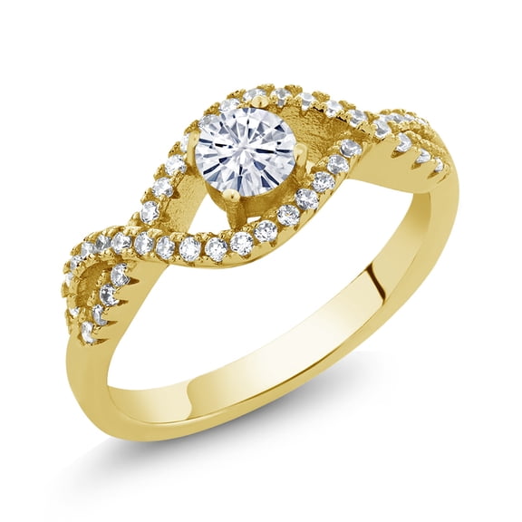 Gem Stone King 18K Yellow Gold Plated Silver Infinity Ring Set with Moissanite (0.87 Cttw) (Size 8)