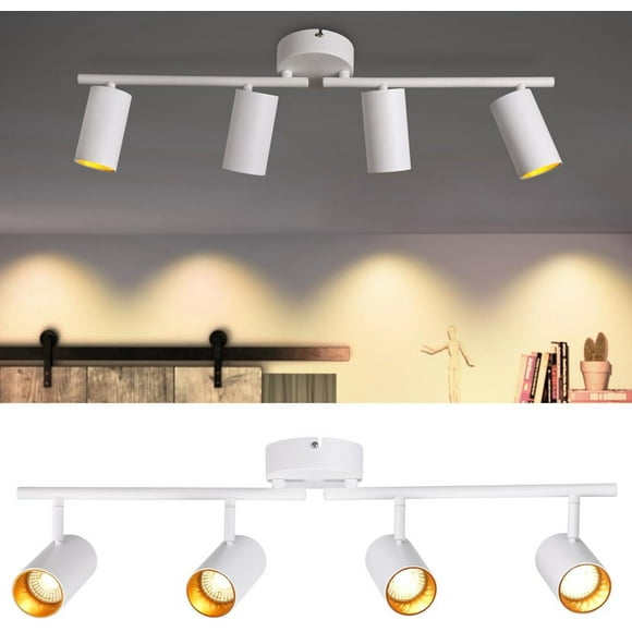 QATZ 36W LED Track Lighting Fixtures Ceiling Dimmable, 4 Light Directional Track Fixture Flush Mount, CRI90, 2800lm, Spotlight Ceiling Light Indoor, Aluminum, Anti-Glare, 3000K Warm White, White