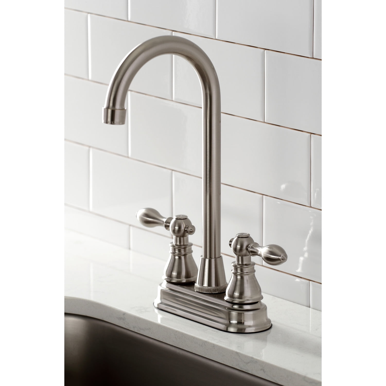 Kingston Brass KB498ACL American Classic Two-Handle High-Arc Bar Faucet, Brushed Nickel