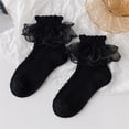 thumbnail image 2 of Lovskoo Girls Socks for Dancing : Solid Color Lace Bowtie Cotton Breathable Princess Thick Socks 7 Years Black, 2 of 3