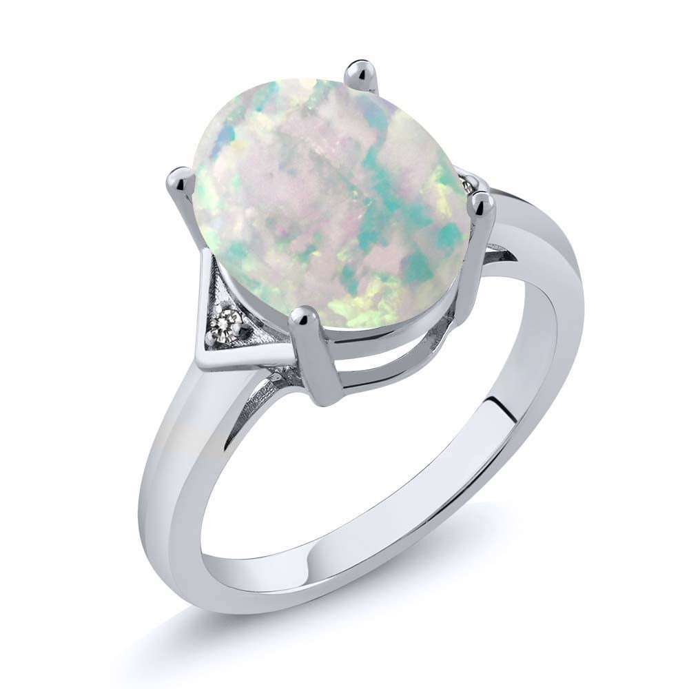 4.01 Ct Oval White Simulated Opal White Diamond 925 Sterling Silver Ring by