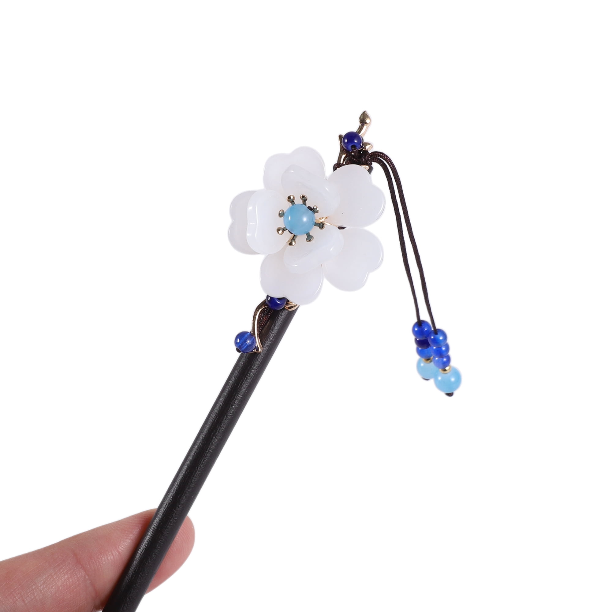 Unique Bargains Hair Chopstick for Women Black Blue White 1 Pc [Flower Tassel] 2.76"