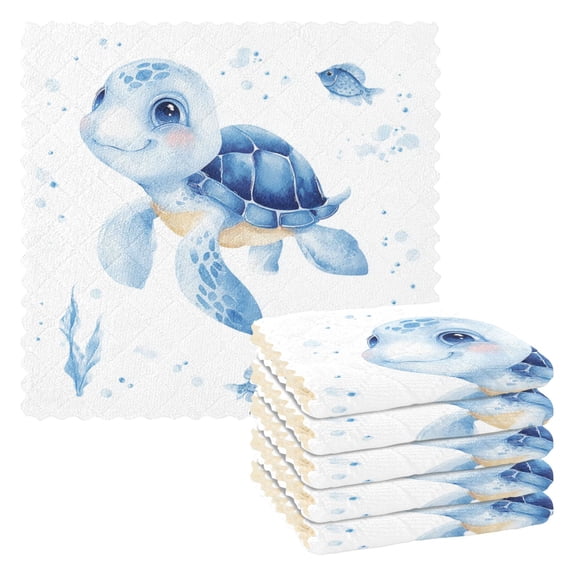 6 Pieces of Kitchen Towels 11x11Inch Kitchen Dish Cloths Kitchen Dish Towels Reuseable Cleaning Cloths Sea Turtle Sticker