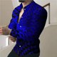 thumbnail image 1 of Cárdigan de lujo de moda para fiesta de graduación para hombre, camisa de solapa con botones y talla grande para eventos sociales, top informal con estampado de manga larga en dorado, morado y azul, 1 of 6
