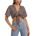 thumbnail image 1 of Blusa holgada con cuello en V y estampado de leopardo para mujer, estilo casual y elegante, color marrón, talla XL, 1 of 7