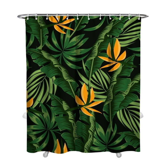 Colorful Boho Palm Leaf Shower Curtain, Hawaiian Jungle Floral and Tropical Plant Design, Waterproof Fabric with Hooks, Summer Bathroom Décor, Machine Washable