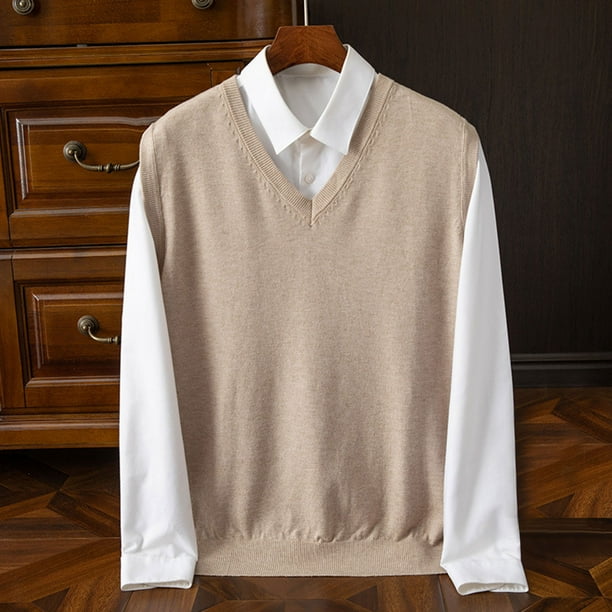 Camiseta sin mangas con cuello en V para hombre, jersey de camisola sin mangas de color liso a la moda, suéter de punto con cuello en V, top de poliéster para hombre