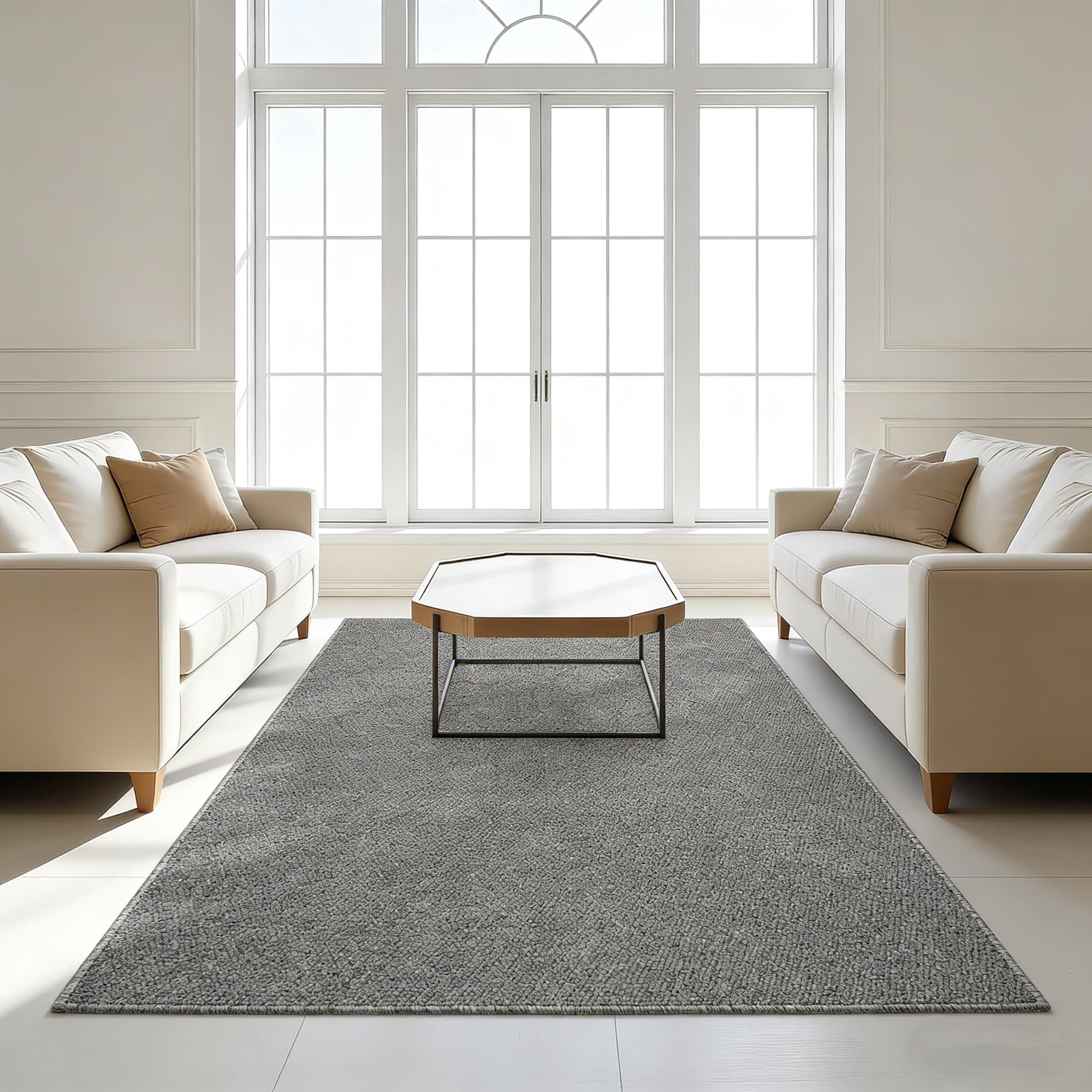 5x7 feet Faux Jute Area Rug, Washable Non-Slip Gray Farmhouse Carpet for Living Room, Bedroom, Dining Room, Hallway, Office & Entryway