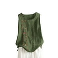 thumbnail image 3 of Sentmoon Camisoles pour Femmes Grande Taille Été Col Rond Ample Lin Tuniques pour Femmes avec Boutons Broderie T-Shirts Sans Manches Chemises pour Femmes Mode pour Visites de la Ville Vert TG, 3 of 4
