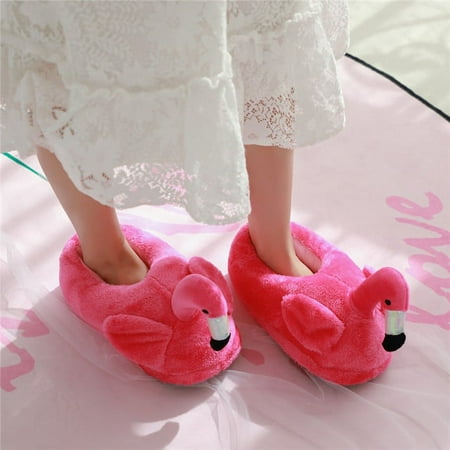 

PIKADINGNIS Ins Fashion Flamingo House Women Fur Slippers Winter Warm Plush Grils Bedroom Shoes Cute Cartoon Flamingo Pink Slides Onesize