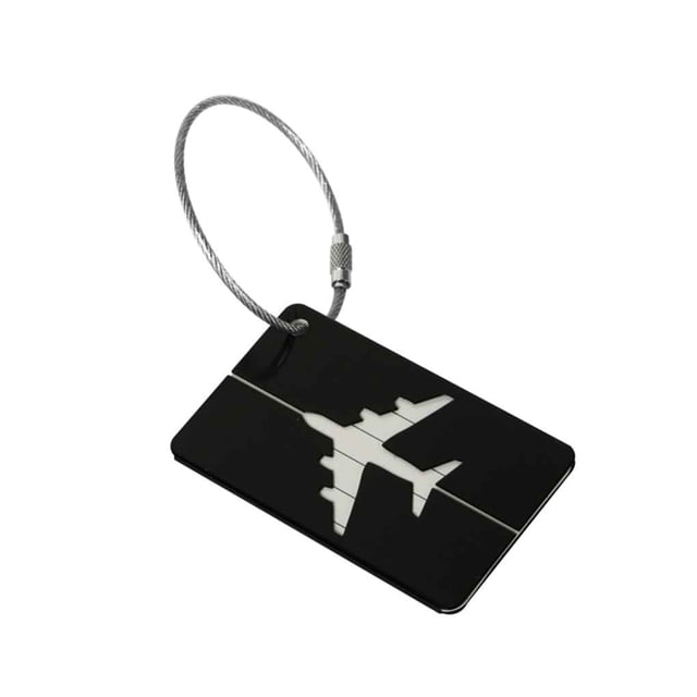 Seitruly Nuevas etiquetas de aluminio para equipaje, etiqueta de maleta, nombre, dirección, ID, bolsa, etiqueta de equipaje, viaje Teléfono y Comunicación negro