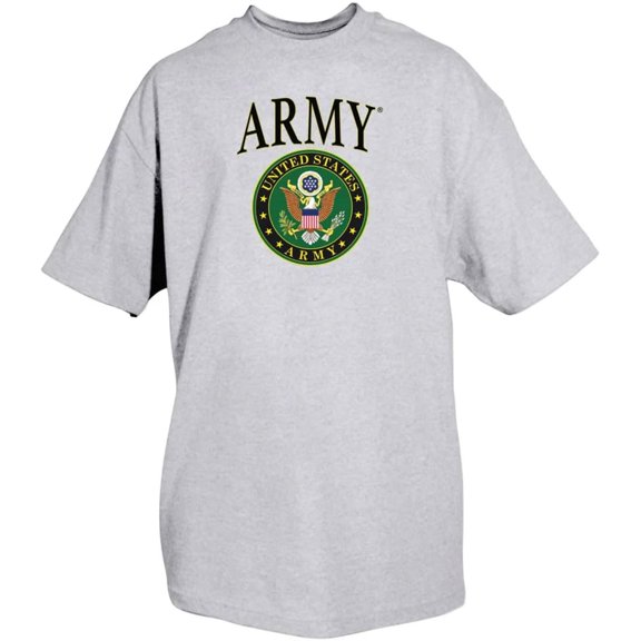 FOX OUTDOOR PRODUCTS Men's Army Crest Gray T-Shirt | Durable Casual Military-Inspired Graphic Tee | Crew Neck & Short Sleeve, Heather Gray, XX-Large