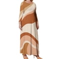 thumbnail image 2 of Large Size Abstract Earthy Tone Swirls Art Long Sleeved Dress Women Dress for Parties Elegant Chic Evening Dresses, 2 of 7