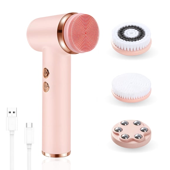 4-in-1 Electric Facial Cleansing Brush, Multi-Function Face Scrubber with 5 Adjustable Speeds, IPX6 Waterproof Portable Skin Exfoliator for Deep Pore Cleansing