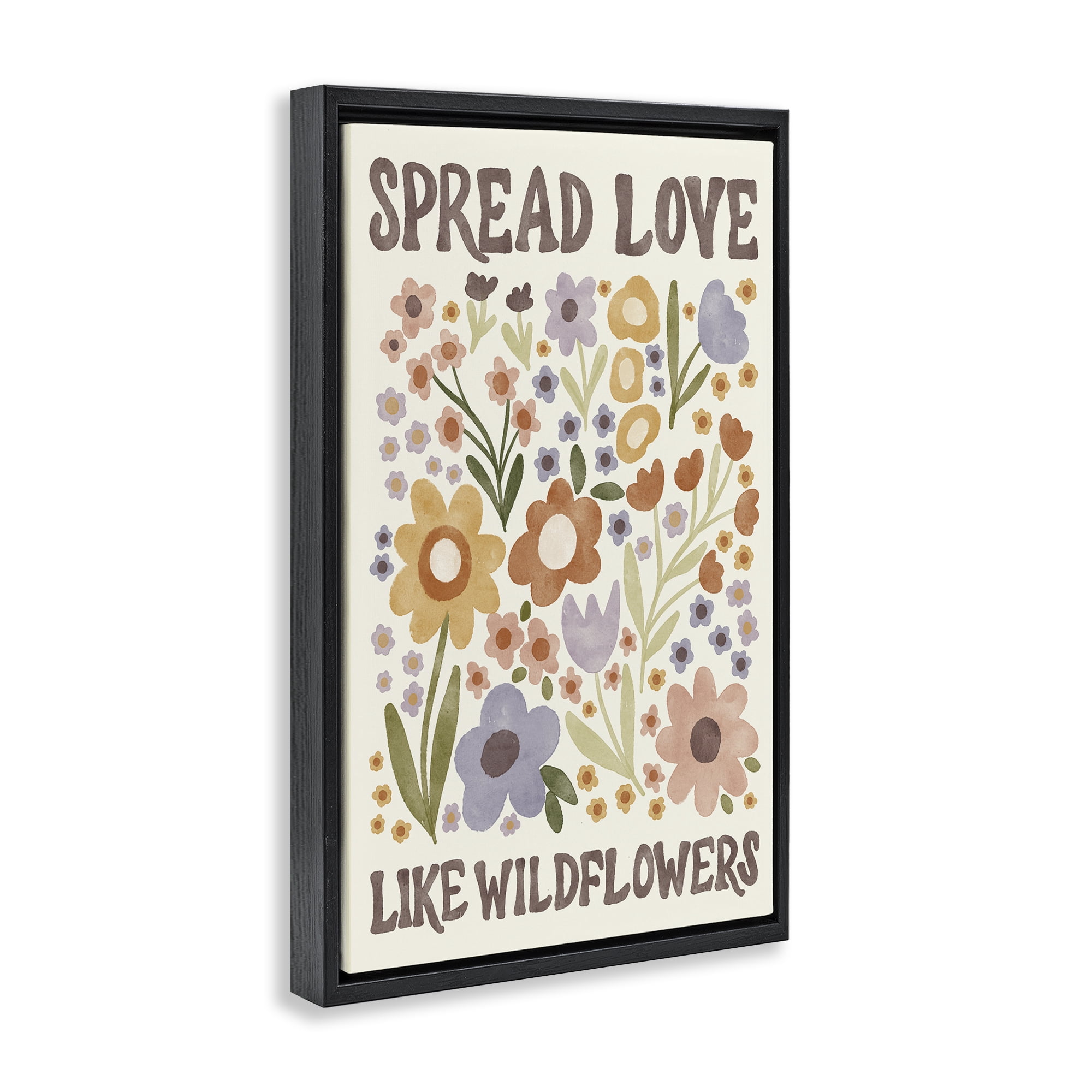Stupell Industries Spread Love Like Wildflowers Plants & Flowers Painting Black Floater Framed Canvas Art Print Wall Art, 21 x 31
