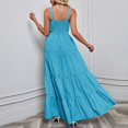 thumbnail image 5 of Femmes Été Boho Robe Décontractée Sans Manches Spaghetti Sangle Smocked Tiered Longues Maxi Robes Plage Robes de Soleil, 5 of 5