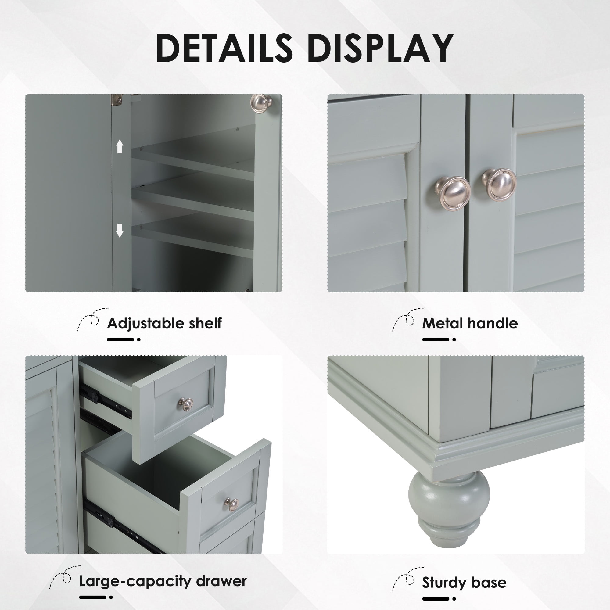 36" Bathroom Vanity with Ceramic Undermount Sink, Modern Simple Vanity Cabinet with Drawers & Doors, Solid Wood MDF Frame Bathroom Storage Cabinet with Combo Sink and Countertop, Blue Grey