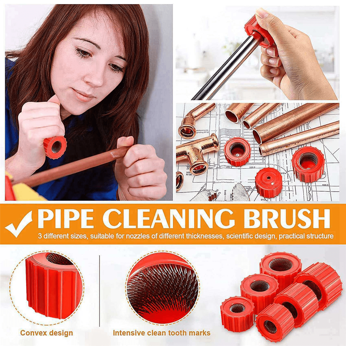 36 Pieces Copper Pipe Cleaners, Handy Sized Plumber, Tube Cleaning Brush for Copper, Copper Pipe Cleaner (3 Sizes)