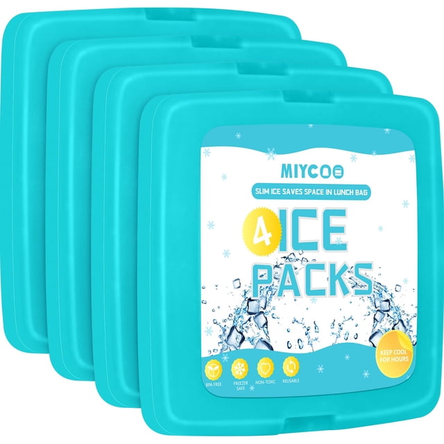 Paquete de hielo MIYCOO Slim, reutilizable, 13 x 1,8 x 13 cm, 0,75 kg, 4 unidades