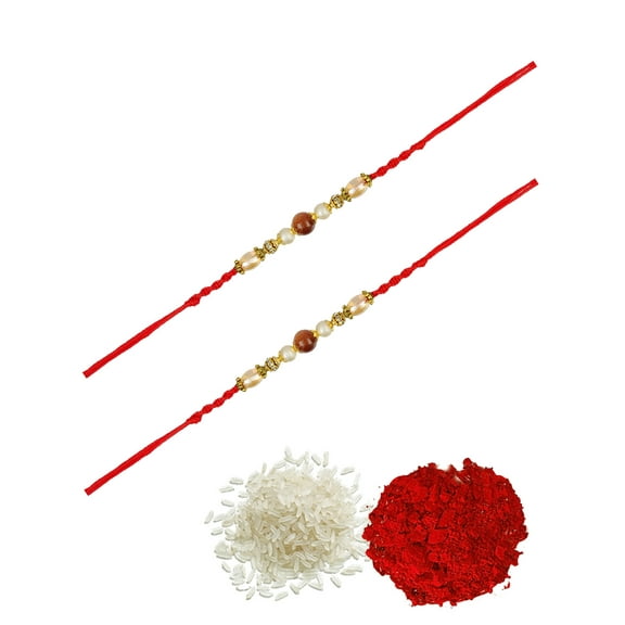 Crunchy Fashion Fancy Rakhi with Roli Chawal Tilak Set- Pack of 2 Raksha Bandhan Handmade Bracelet for Bhaiya Rakhi Bracelet Combo Set