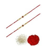 Crunchy Fashion Fancy Rakhi with Roli Chawal Tilak Set- Pack of 2 Raksha Bandhan Handmade Bracelet for Bhaiya Rakhi Bracelet Combo Set