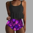 thumbnail image 5 of qucoqpe Womens Two Piece Bathing Suits Sexy Crew Neck Ruffle Flowy Swimsuits Floral Print Swimwear Beachwear, 5 of 5