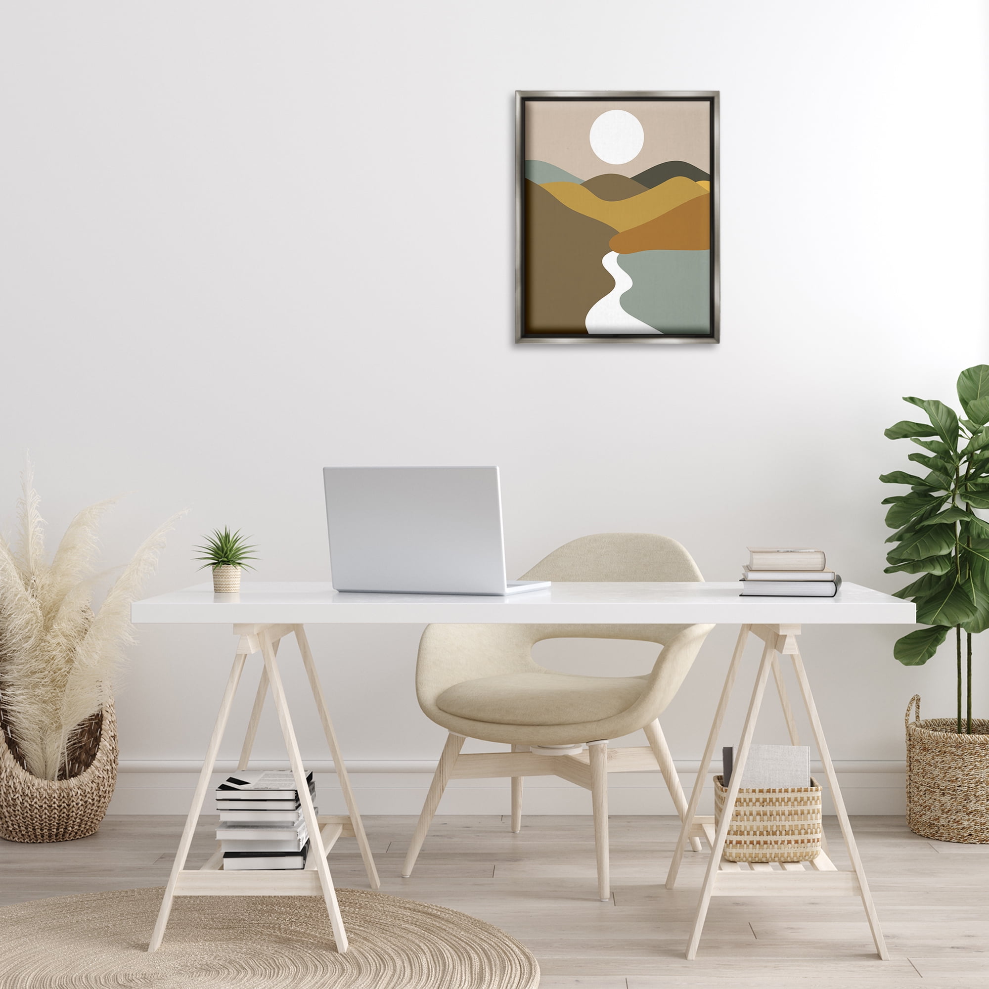 Stupell Industries River Towards Mountains Landscape Painting Gray Floater Framed Art Print Wall Art, 17 x 21