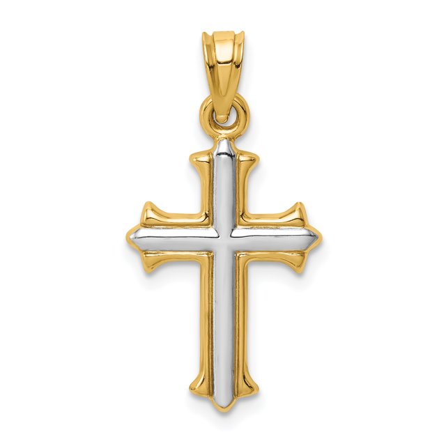 14k Yellow Gold Reversible Cross Necklace Charm Pendant Religious Budded