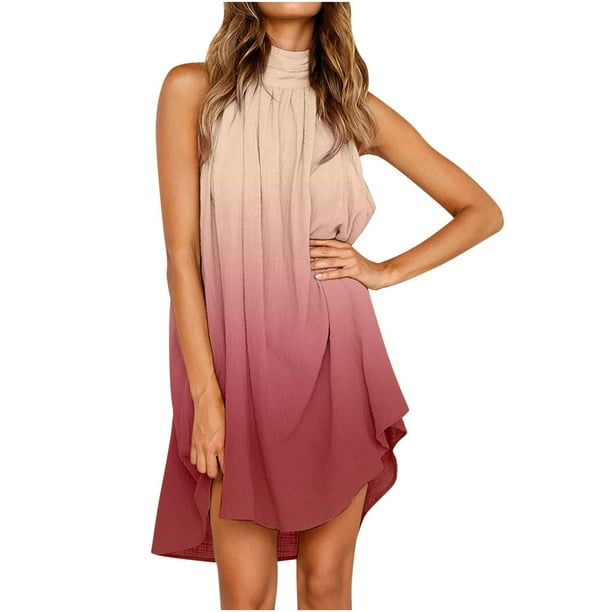 Vestidos irregulares sueltos estampados sin mangas con cuello redondo informal de verano para mujer Fridja hjkh3665