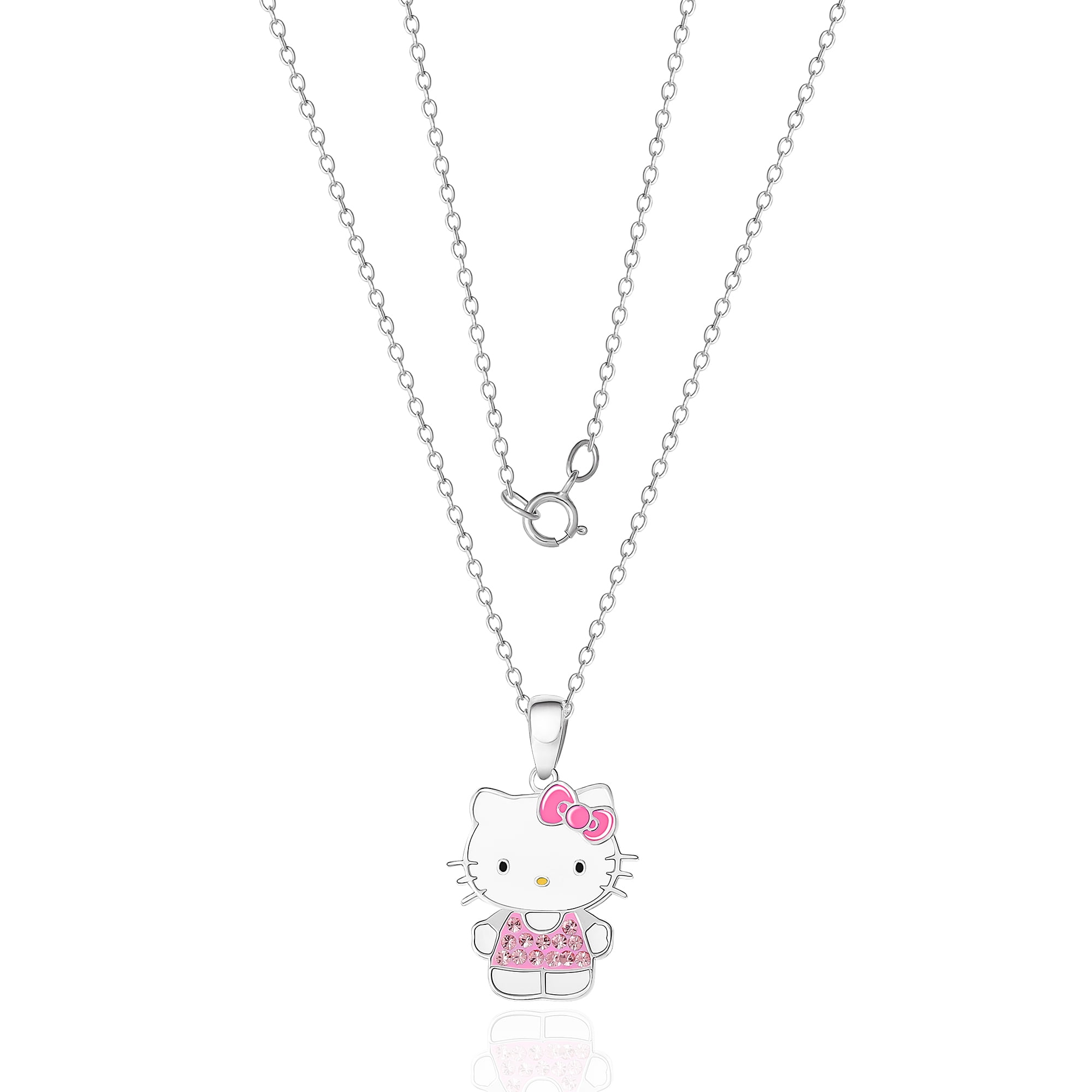 Sanrio Hello Kitty Enamel Pink Cubic Zirconia Necklace - 18'' Chain, Officially Licensed